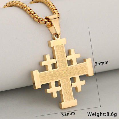 Cross Pendant In 304 Stainless Steel With 18K Real Gold Plated PVD Coating, Electroplated With 0.05µm-0.08µm Thickness, 1 Pc/Package