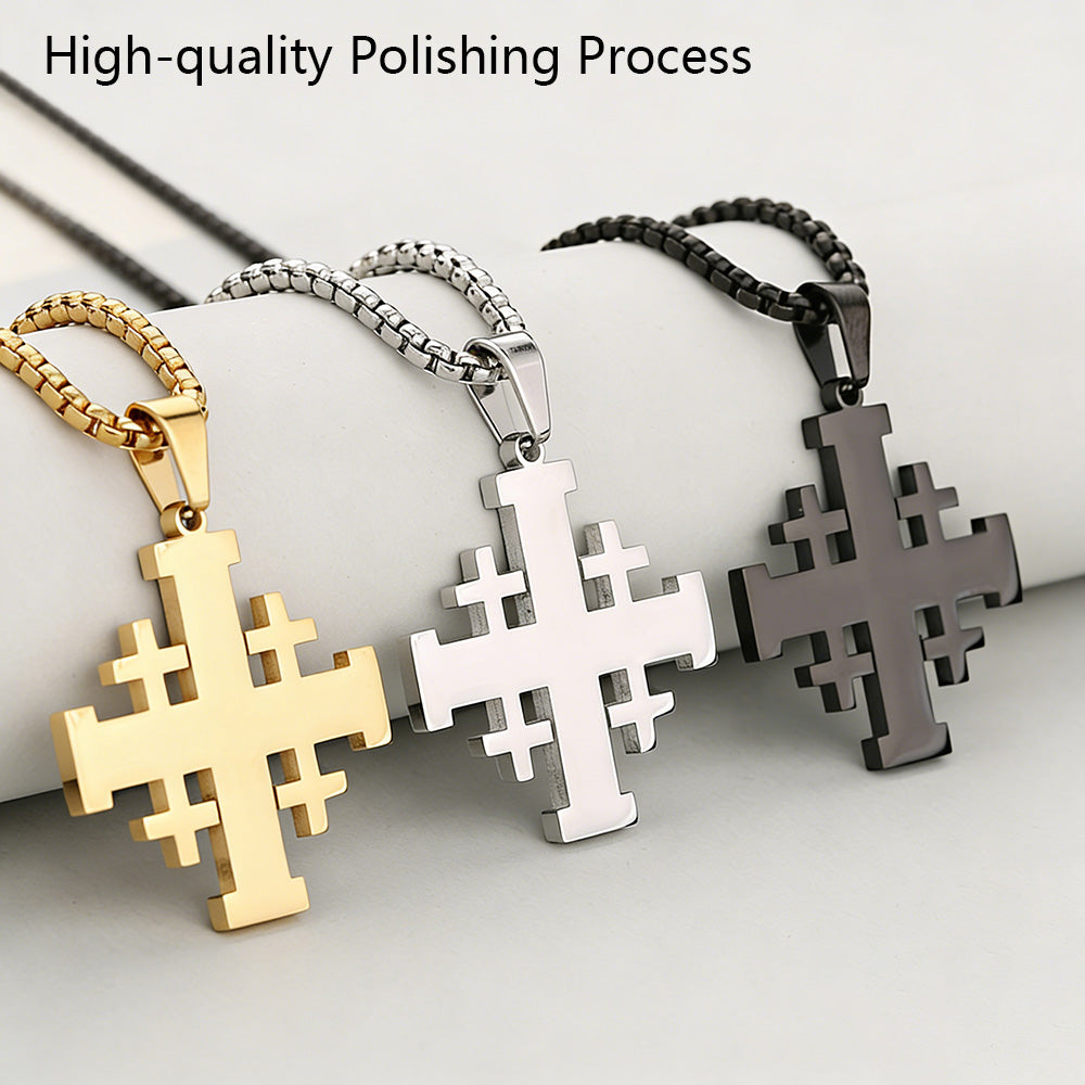 Cross Pendant In 304 Stainless Steel With 18K Real Gold Plated PVD Coating, Electroplated With 0.05µm-0.08µm Thickness, 1 Pc/Package