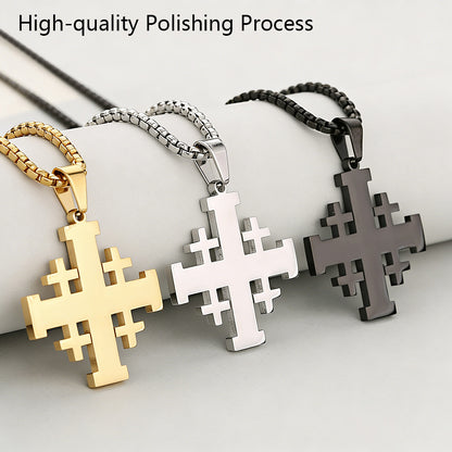 Cross Pendant In 304 Stainless Steel With 18K Real Gold Plated PVD Coating, Electroplated With 0.05µm-0.08µm Thickness, 1 Pc/Package