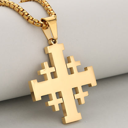 Cross Pendant In 304 Stainless Steel With 18K Real Gold Plated PVD Coating, Electroplated With 0.05µm-0.08µm Thickness, 1 Pc/Package