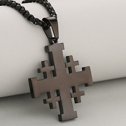 Cross Pendant In 304 Stainless Steel With 18K Real Gold Plated PVD Coating, Electroplated With 0.05µm-0.08µm Thickness, 1 Pc/Package
