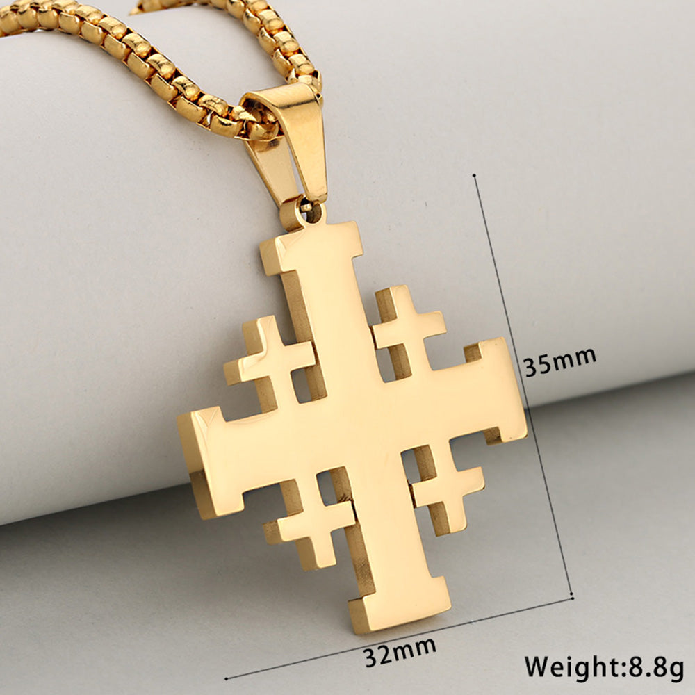 Cross Pendant In 304 Stainless Steel With 18K Real Gold Plated PVD Coating, Electroplated With 0.05µm-0.08µm Thickness, 1 Pc/Package
