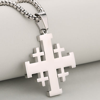 Cross Pendant In 304 Stainless Steel With 18K Real Gold Plated PVD Coating, Electroplated With 0.05µm-0.08µm Thickness, 1 Pc/Package