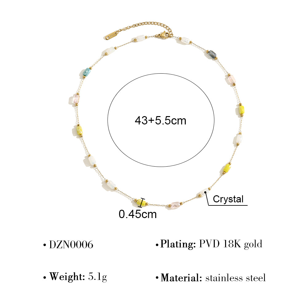 Multicolor IG Style Necklace For Women In 304 Stainless Steel With 18K Real Gold Plating And Natural Stone Inlay
