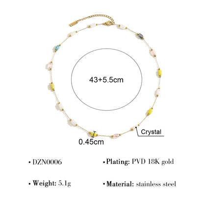 Multicolor IG Style Necklace For Women In 304 Stainless Steel With 18K Real Gold Plating And Natural Stone Inlay