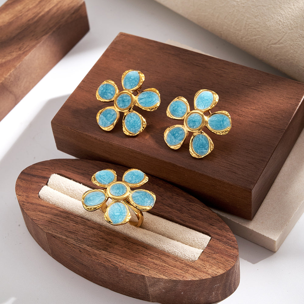 Casual Flowers Jewelry Set For Women In 304 Stainless Steel With Golden Plated Finish