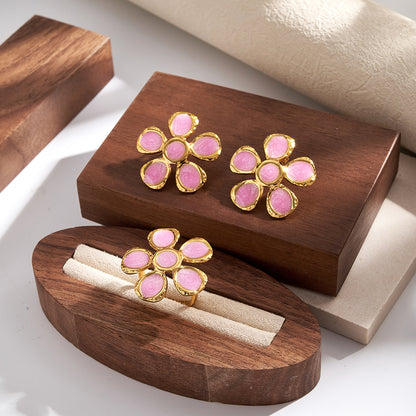 Casual Flowers Jewelry Set For Women In 304 Stainless Steel With Golden Plated Finish