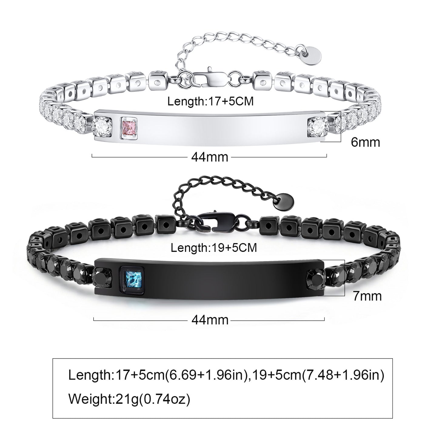 Geometric Valentine's Day Couple Bracelets For Him And Her In 304 Stainless Steel With Gun Black Plated Finish And Zircon Inlay