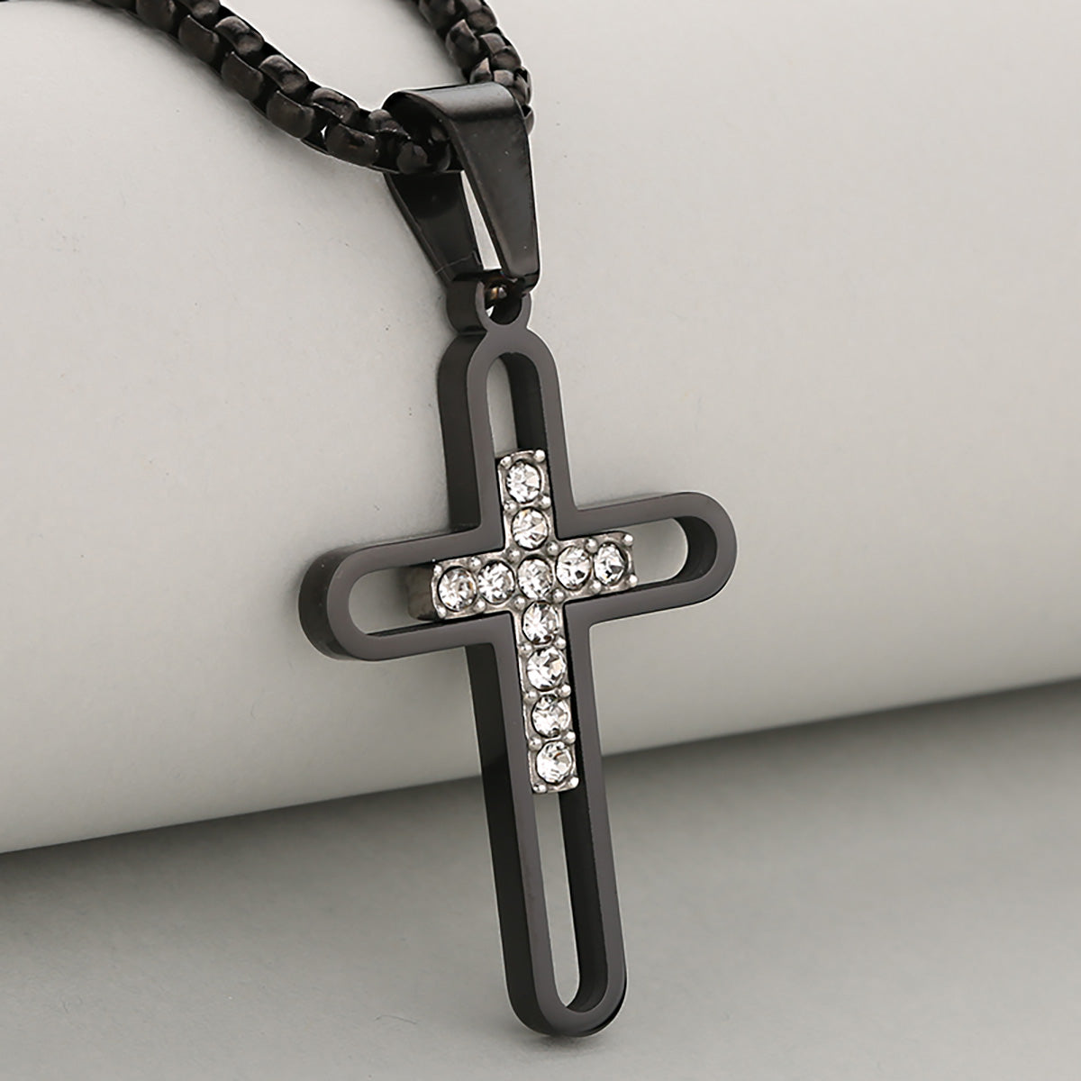 Cross Pendant In 304 Stainless Steel With 18K Real Gold Plated PVD Coating 0.05µm-0.08µm Thickness Featuring Rhinestones, 1 Pc Package
