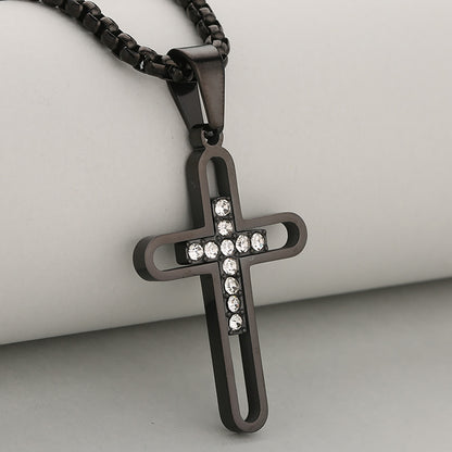 Cross Pendant In 304 Stainless Steel With 18K Real Gold Plated PVD Coating 0.05µm-0.08µm Thickness Featuring Rhinestones, 1 Pc Package