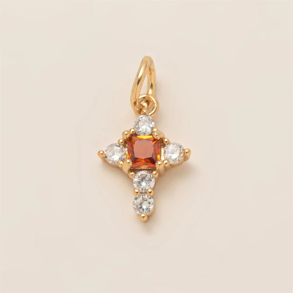 Heart-Shaped Copper Pendant With Golden Electroplating And Zircon Inlay, 27x23mm, 1 Piece