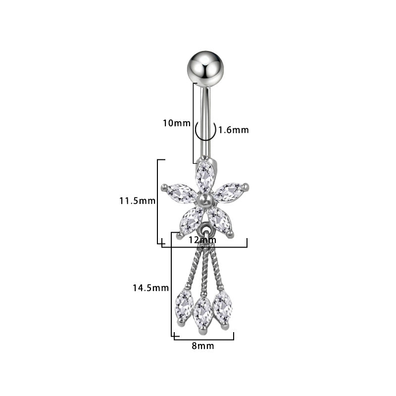 Three-dimensional Heart Shape Copper Belly Ring With Platinum Plated Electroplated Finish And Zircon Inlay
