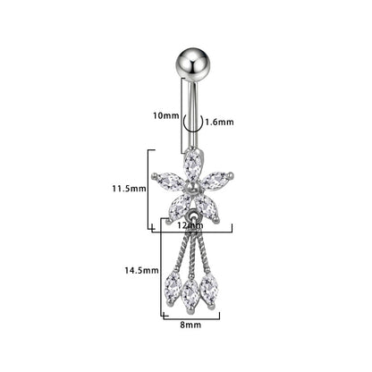 Three-dimensional Heart Shape Copper Belly Ring With Platinum Plated Electroplated Finish And Zircon Inlay