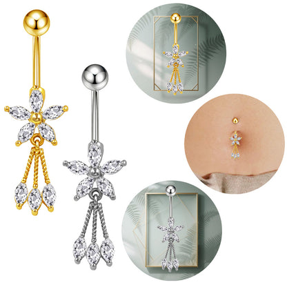 Three-dimensional Heart Shape Copper Belly Ring With Platinum Plated Electroplated Finish And Zircon Inlay