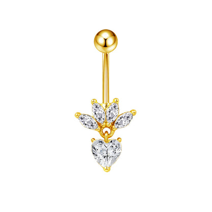 Three-dimensional Heart Shape Copper Belly Ring With Platinum Plated Electroplated Finish And Zircon Inlay