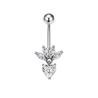 Three-dimensional Heart Shape Copper Belly Ring With Platinum Plated Electroplated Finish And Zircon Inlay