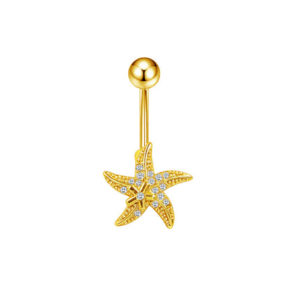 Three-dimensional Heart Shape Copper Belly Ring With Platinum Plated Electroplated Finish And Zircon Inlay