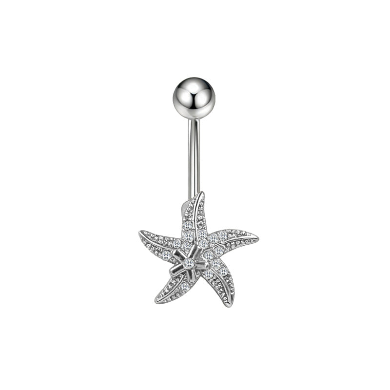 Three-dimensional Heart Shape Copper Belly Ring With Platinum Plated Electroplated Finish And Zircon Inlay