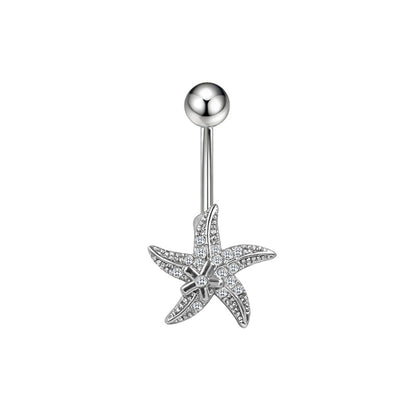 Three-dimensional Heart Shape Copper Belly Ring With Platinum Plated Electroplated Finish And Zircon Inlay