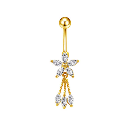 Three-dimensional Heart Shape Copper Belly Ring With Platinum Plated Electroplated Finish And Zircon Inlay