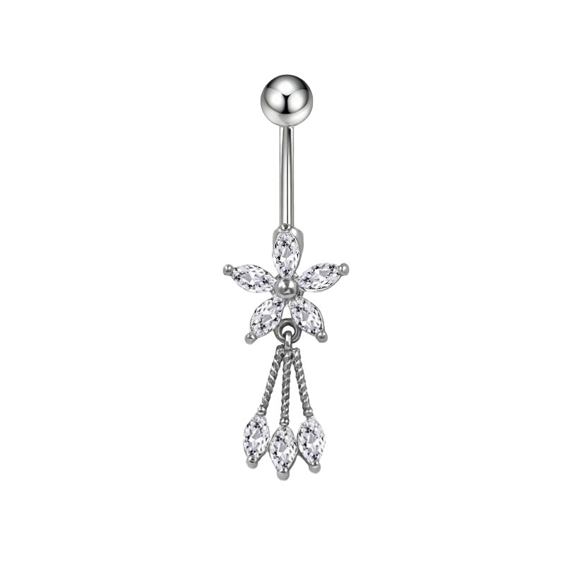 Three-dimensional Heart Shape Copper Belly Ring With Platinum Plated Electroplated Finish And Zircon Inlay