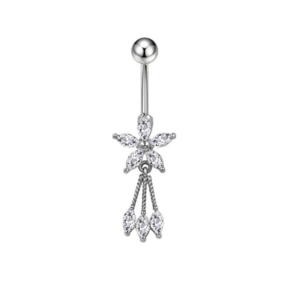Three-dimensional Heart Shape Copper Belly Ring With Platinum Plated Electroplated Finish And Zircon Inlay