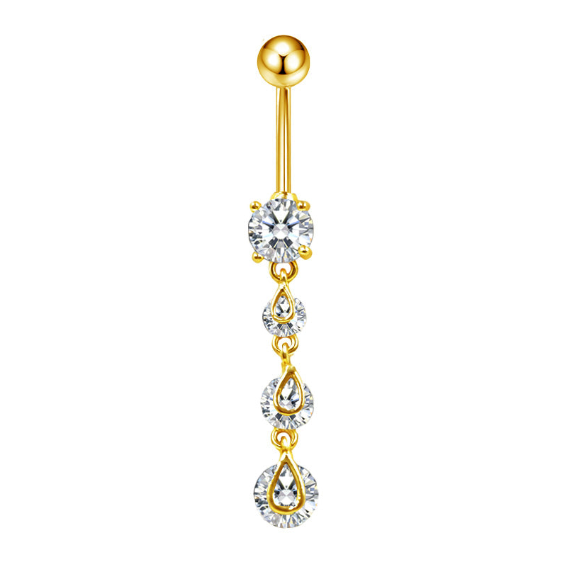 Three-dimensional Heart Shape Copper Belly Ring With Platinum Plated Electroplated Finish And Zircon Inlay