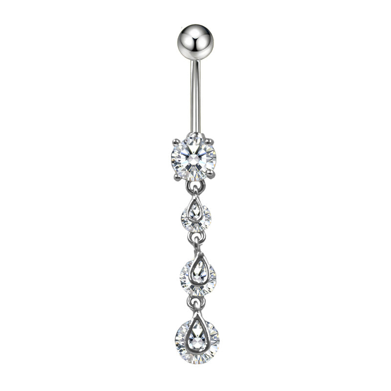 Three-dimensional Heart Shape Copper Belly Ring With Platinum Plated Electroplated Finish And Zircon Inlay