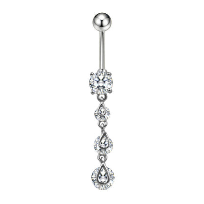 Three-dimensional Heart Shape Copper Belly Ring With Platinum Plated Electroplated Finish And Zircon Inlay