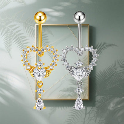 Three-dimensional Heart Shape Copper Belly Ring With Platinum Plated Electroplated Finish And Zircon Inlay