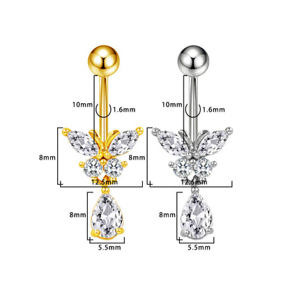 Three-dimensional Heart Shape Copper Belly Ring With Platinum Plated Electroplated Finish And Zircon Inlay