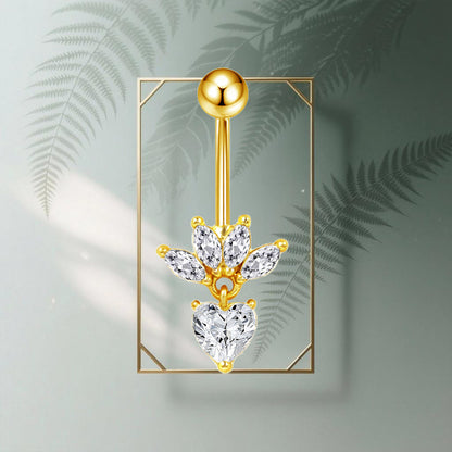 Three-dimensional Heart Shape Copper Belly Ring With Platinum Plated Electroplated Finish And Zircon Inlay