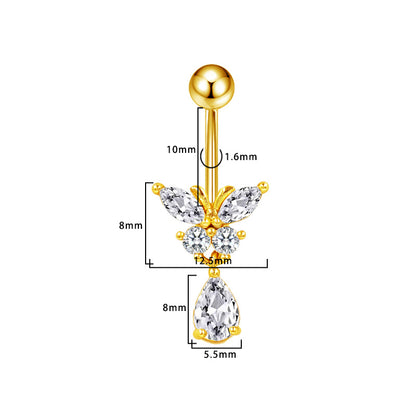 Three-dimensional Heart Shape Copper Belly Ring With Platinum Plated Electroplated Finish And Zircon Inlay