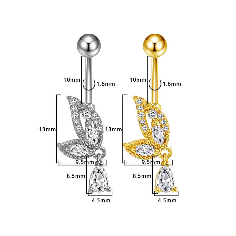 Three-dimensional Heart Shape Copper Belly Ring With Platinum Plated Electroplated Finish And Zircon Inlay