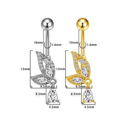 Three-dimensional Heart Shape Copper Belly Ring With Platinum Plated Electroplated Finish And Zircon Inlay