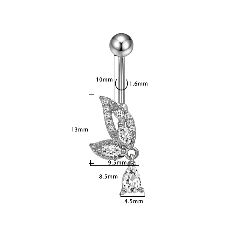 Three-dimensional Heart Shape Copper Belly Ring With Platinum Plated Electroplated Finish And Zircon Inlay