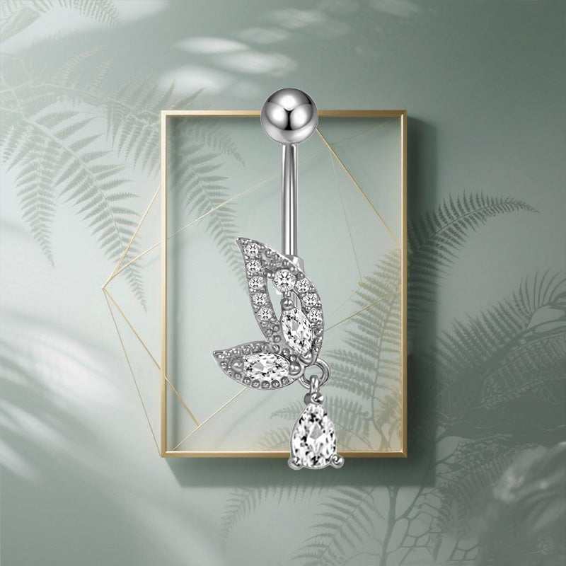 Three-dimensional Heart Shape Copper Belly Ring With Platinum Plated Electroplated Finish And Zircon Inlay