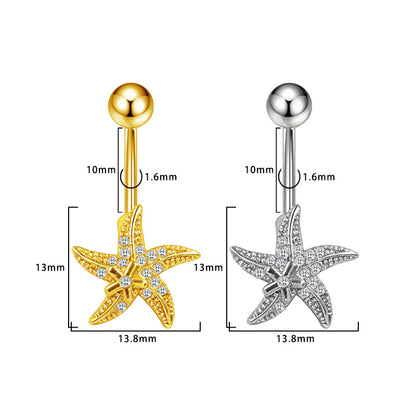 Three-dimensional Heart Shape Copper Belly Ring With Platinum Plated Electroplated Finish And Zircon Inlay