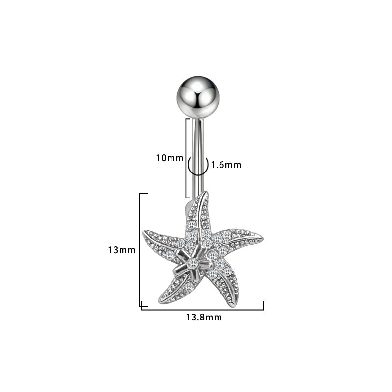 Three-dimensional Heart Shape Copper Belly Ring With Platinum Plated Electroplated Finish And Zircon Inlay