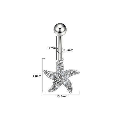 Three-dimensional Heart Shape Copper Belly Ring With Platinum Plated Electroplated Finish And Zircon Inlay