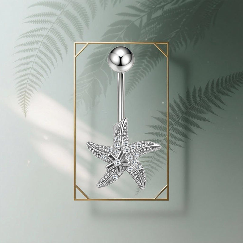 Three-dimensional Heart Shape Copper Belly Ring With Platinum Plated Electroplated Finish And Zircon Inlay