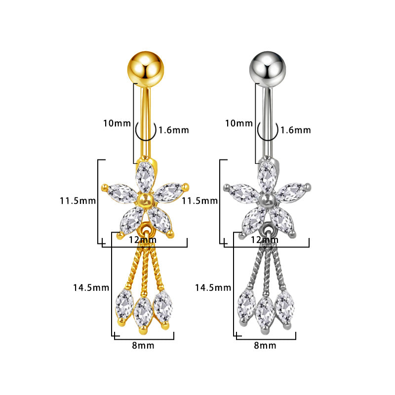 Three-dimensional Heart Shape Copper Belly Ring With Platinum Plated Electroplated Finish And Zircon Inlay
