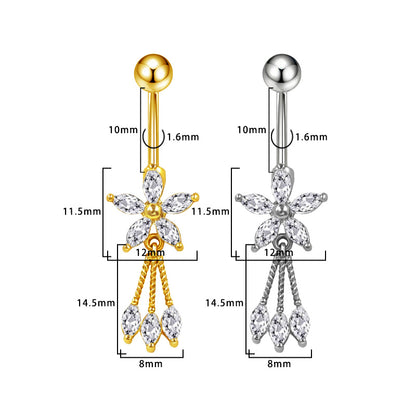 Three-dimensional Heart Shape Copper Belly Ring With Platinum Plated Electroplated Finish And Zircon Inlay