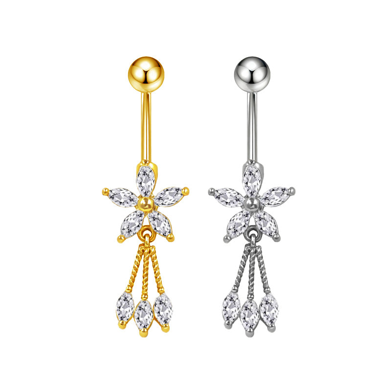 Three-dimensional Heart Shape Copper Belly Ring With Platinum Plated Electroplated Finish And Zircon Inlay