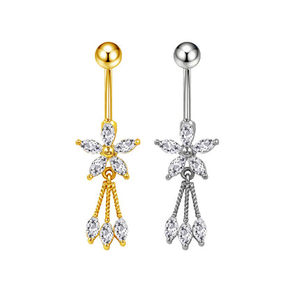 Three-dimensional Heart Shape Copper Belly Ring With Platinum Plated Electroplated Finish And Zircon Inlay