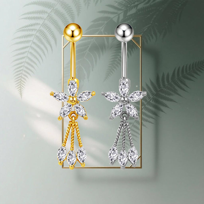 Three-dimensional Heart Shape Copper Belly Ring With Platinum Plated Electroplated Finish And Zircon Inlay