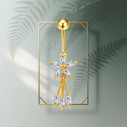 Three-dimensional Heart Shape Copper Belly Ring With Platinum Plated Electroplated Finish And Zircon Inlay