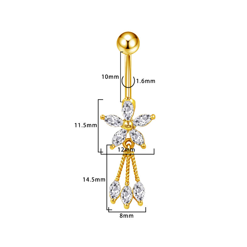 Three-dimensional Heart Shape Copper Belly Ring With Platinum Plated Electroplated Finish And Zircon Inlay