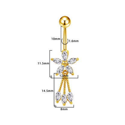 Three-dimensional Heart Shape Copper Belly Ring With Platinum Plated Electroplated Finish And Zircon Inlay