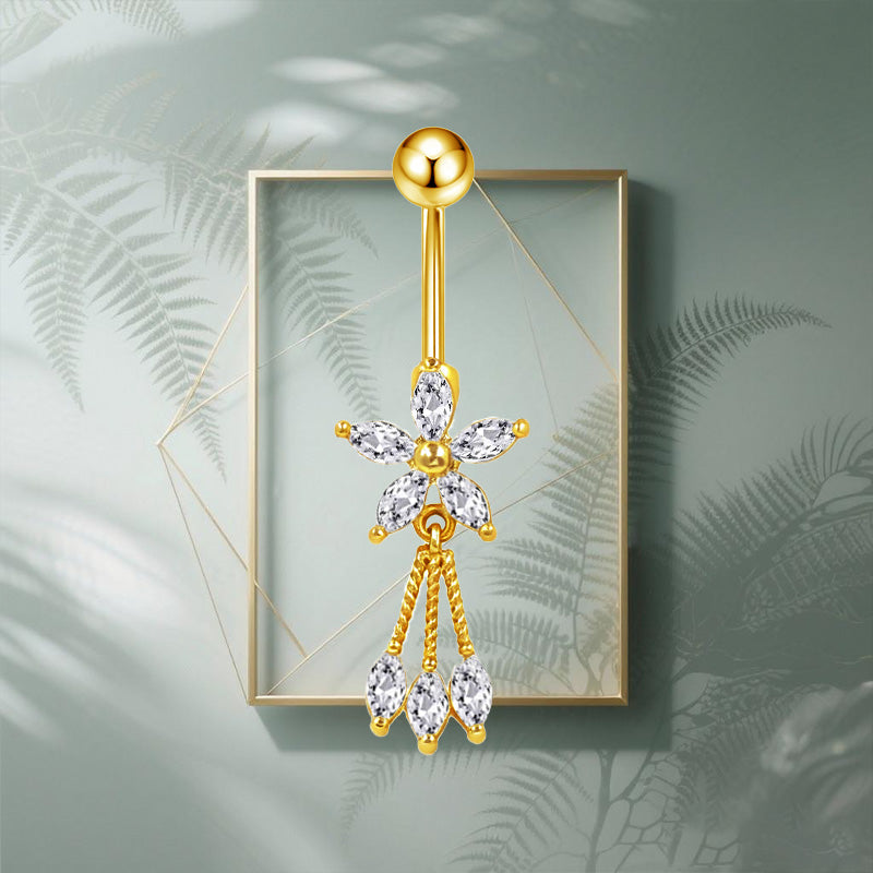 Three-dimensional Heart Shape Copper Belly Ring With Platinum Plated Electroplated Finish And Zircon Inlay